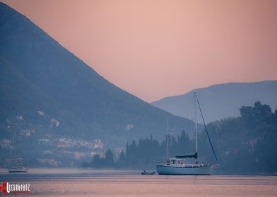 Boat at anchor at sunrise